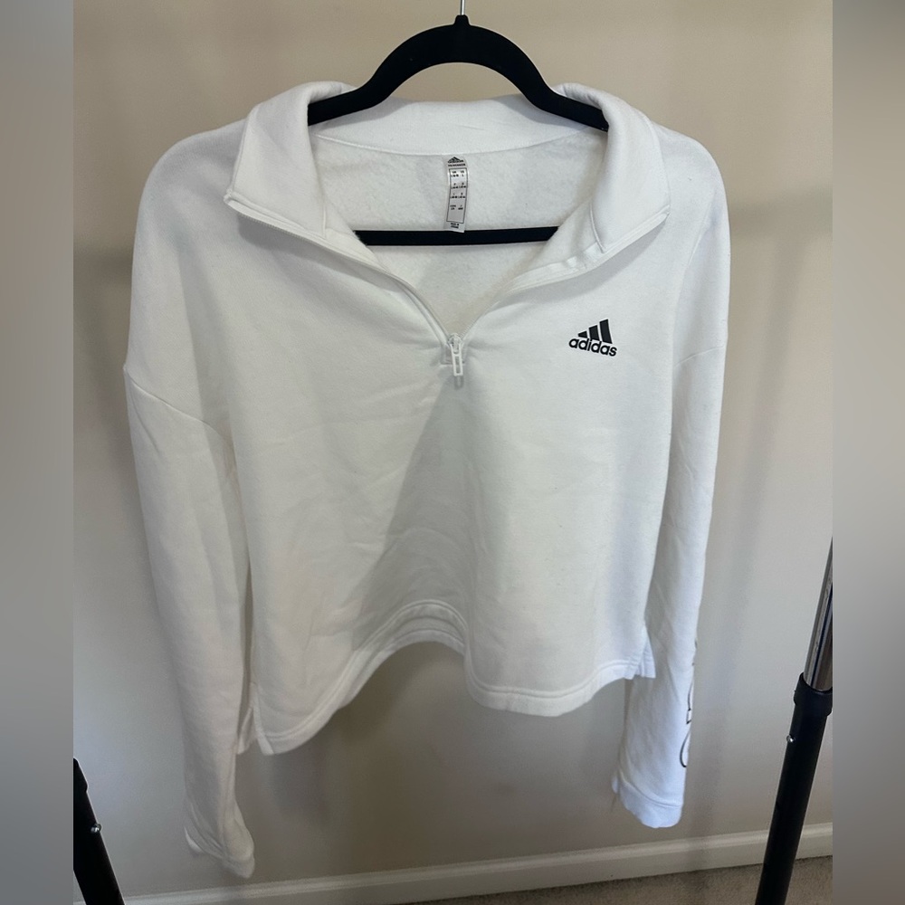 Adidas White Quarter-Zip Pullover